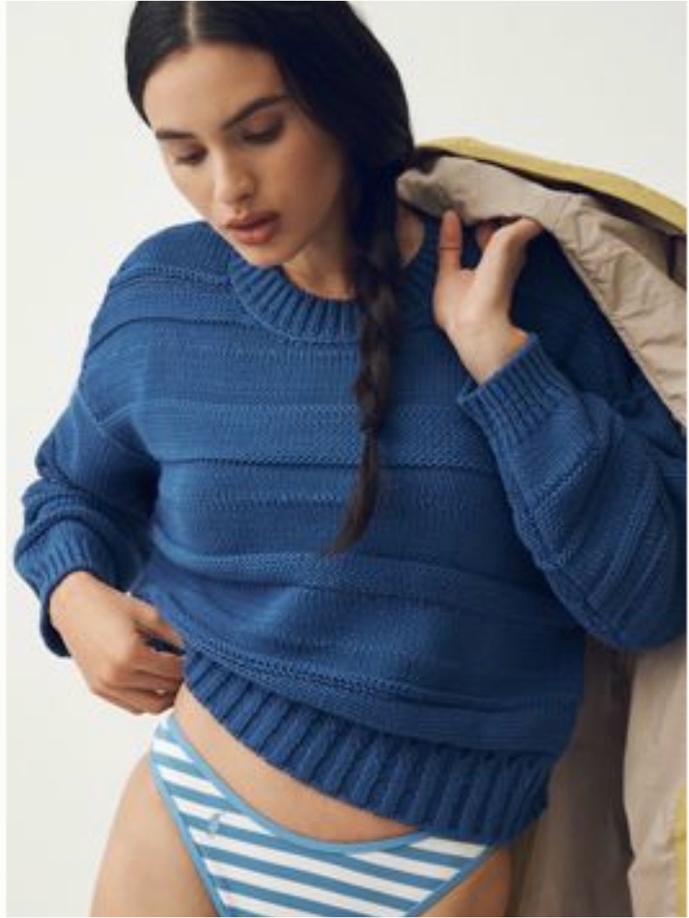 Maeve Textured-Stripe Pullover Crew-neck sweater (small)